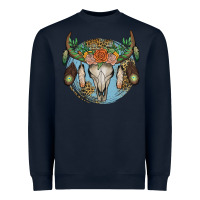 Navy floral feather bull skull Heavyweight Sweatshirt - JahusDesignShop