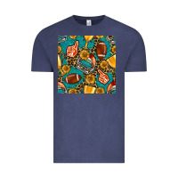Vintage Denim american football winner cup and helmet seamless pattern Vintage Tee - BundleAndBundleShop