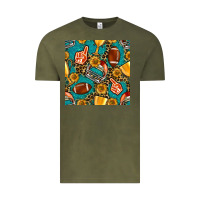 Vintage Olive american football winner cup and helmet seamless pattern Vintage Tee - BundleAndBundleShop