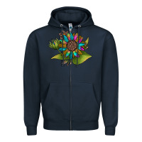 Navy western sunflower Zipper Hoodie - JahusDesignShop