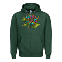 Sports Green western sunflower Zipper Hoodie - JahusDesignShop