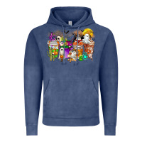 Vintage Denim Halloween Western Boo Coffee Cups Vintage Hoodie - CowhideDigitalArt