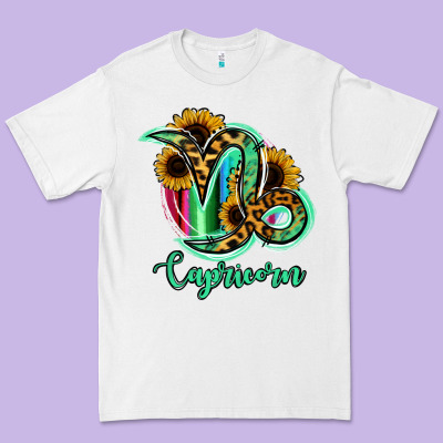 Capricorn Zodiac Sign Sunflower Leopard Serape Premium Tee Designed By Ranaportraitstore