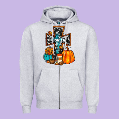 Thankful Cross Zipper Hoodie Designed By Jahusdesignshop
