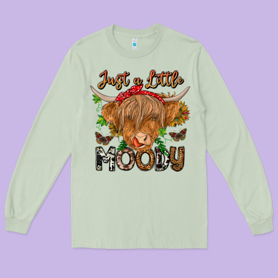 Just A Little Moody Long Sleeve Tee Designed By Cowhidedigitalart