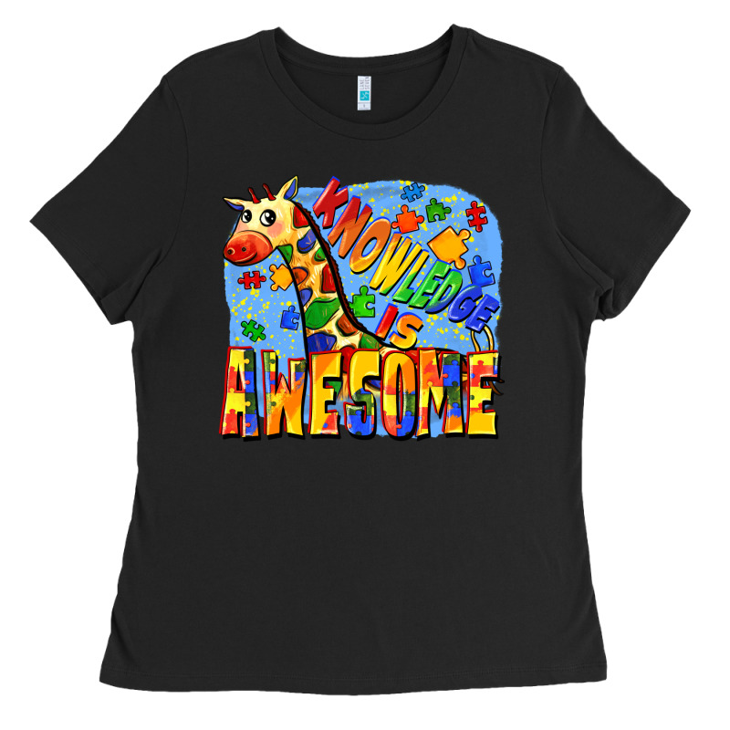 Knowledge Is Awesome Autism Giraffe Ladies Tee by FaDigitalArtStudio | Teevron