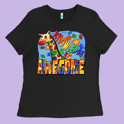 Knowledge Is Awesome Autism Giraffe Ladies Tee Designed By Fadigitalartstudio