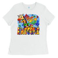 White Knowledge is awesome Autism giraffe Ladies Tee - FaDigitalArtStudio