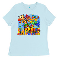 Baby Blue Knowledge is awesome Autism giraffe Ladies Tee - FaDigitalArtStudio