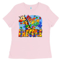 Bubblegum Pink Knowledge is awesome Autism giraffe Ladies Tee - FaDigitalArtStudio