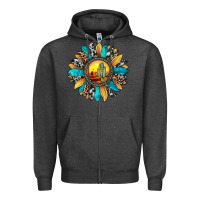 Charcoal Heather sunset sunflower Zipper Hoodie - JahusDesignShop