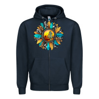 Navy sunset sunflower Zipper Hoodie - JahusDesignShop