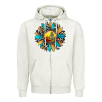 Oatmeal Heather sunset sunflower Zipper Hoodie - JahusDesignShop
