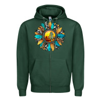 Sports Green sunset sunflower Zipper Hoodie - JahusDesignShop