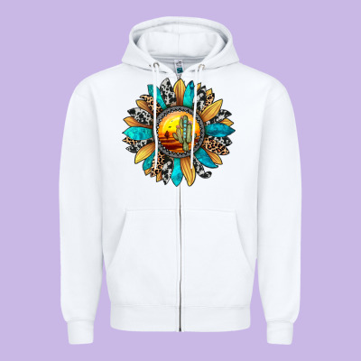 Sunset Sunflower Zipper Hoodie Designed By Jahusdesignshop