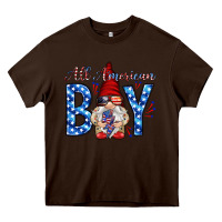 Chocolate Brown All American boy with gnome Heavy Core Tee - HowdyJamesFarm
