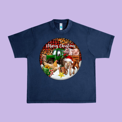 Merry Christmas Farm Animals Urban Heavy Tee Designed By Fadigitalartstudio