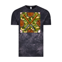 Cloud Black baseball bat and gloves with camouflage seamless pattern Vintage Tee - BundleAndBundleShop