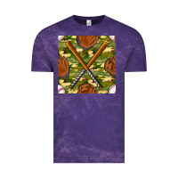 Cloud Purple baseball bat and gloves with camouflage seamless pattern Vintage Tee - BundleAndBundleShop