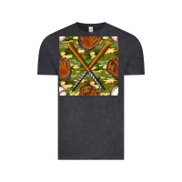 Vintage Black baseball bat and gloves with camouflage seamless pattern Vintage Tee - BundleAndBundleShop