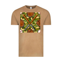 Vintage Camel baseball bat and gloves with camouflage seamless pattern Vintage Tee - BundleAndBundleShop