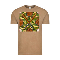Vintage Coffee baseball bat and gloves with camouflage seamless pattern Vintage Tee - BundleAndBundleShop