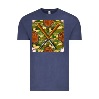 Vintage Denim baseball bat and gloves with camouflage seamless pattern Vintage Tee - BundleAndBundleShop