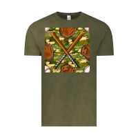 Vintage Olive baseball bat and gloves with camouflage seamless pattern Vintage Tee - BundleAndBundleShop