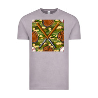 Vintage Zinc baseball bat and gloves with camouflage seamless pattern Vintage Tee - BundleAndBundleShop