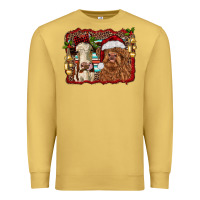 Antique Gold christmas heifer and highland cow with serape background Premium Sweatshirt - RanaPortraitStore