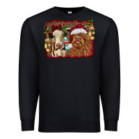 Black christmas heifer and highland cow with serape background Premium Sweatshirt - RanaPortraitStore