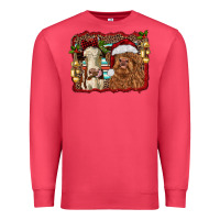 Cardinal christmas heifer and highland cow with serape background Premium Sweatshirt - RanaPortraitStore