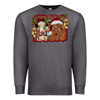 Charcoal Heather christmas heifer and highland cow with serape background Premium Sweatshirt - RanaPortraitStore