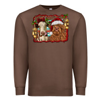 Chestnut christmas heifer and highland cow with serape background Premium Sweatshirt - RanaPortraitStore