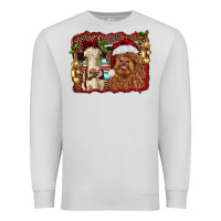 Dove Grey christmas heifer and highland cow with serape background Premium Sweatshirt - RanaPortraitStore