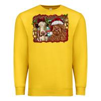 Lemon christmas heifer and highland cow with serape background Premium Sweatshirt - RanaPortraitStore