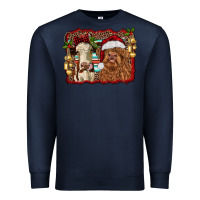 Navy christmas heifer and highland cow with serape background Premium Sweatshirt - RanaPortraitStore