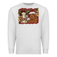 Oatmeal Heather christmas heifer and highland cow with serape background Premium Sweatshirt - RanaPortraitStore