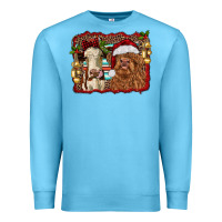 Ocean Blue christmas heifer and highland cow with serape background Premium Sweatshirt - RanaPortraitStore
