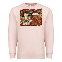 Pale Pink christmas heifer and highland cow with serape background Premium Sweatshirt - RanaPortraitStore