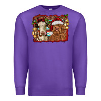 Purple christmas heifer and highland cow with serape background Premium Sweatshirt - RanaPortraitStore