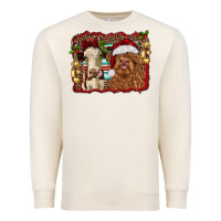 Sandshell christmas heifer and highland cow with serape background Premium Sweatshirt - RanaPortraitStore