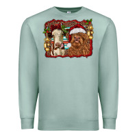 Seafoam christmas heifer and highland cow with serape background Premium Sweatshirt - RanaPortraitStore