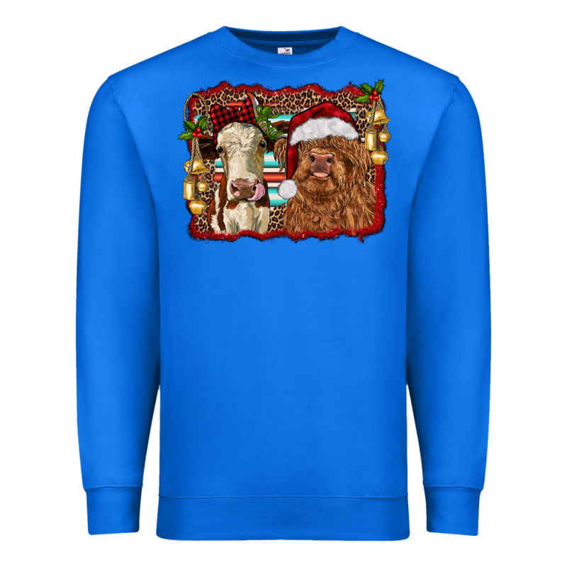 Christmas Heifer And Highland Cow With Serape Background Premium Sweatshirt by RanaPortraitStore | Teevron