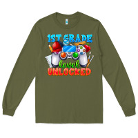 Army Green 1st Grade Level Unlocked Long Sleeve Tee - CowhideDigitalArt