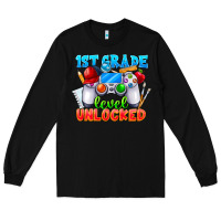 Black 1st Grade Level Unlocked Long Sleeve Tee - CowhideDigitalArt