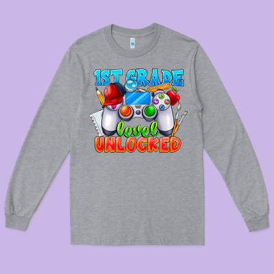 1st Grade Level Unlocked Long Sleeve Tee Designed By Cowhidedigitalart