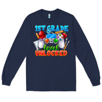 Navy 1st Grade Level Unlocked Long Sleeve Tee - CowhideDigitalArt