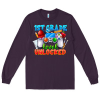 Plum 1st Grade Level Unlocked Long Sleeve Tee - CowhideDigitalArt