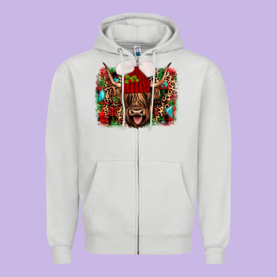 Highland Cow Christmas Zipper Hoodie Designed By Jahusdesignshop